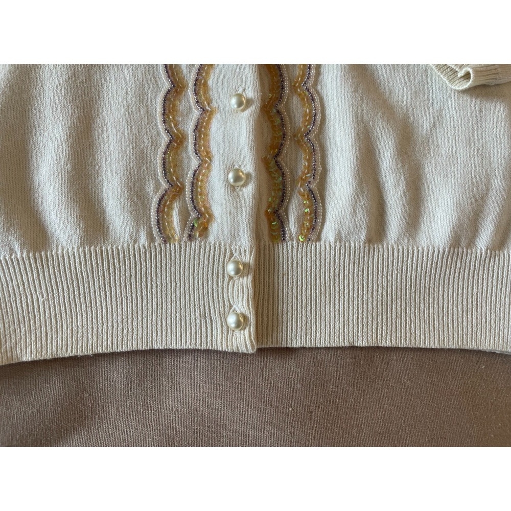 Vintage Y2K Odille Cardigan Sweater Sz S Beaded Sequins Pearls Old Money Cottage - Picture 4 of 8